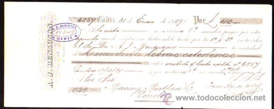 Documentos bancarios: LETRA DE CAMBIO. CADIZ. BENSUSAN. 1889. LONDRES - Foto 1