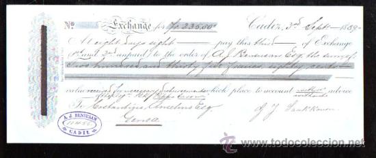 Documentos bancarios: LETRA DE CAMBIO. CADIZ. BENSUSAN. 1889. GENOVA - Foto 1