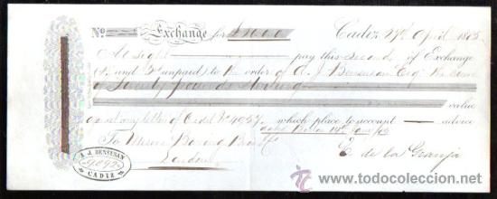Documentos bancarios: LETRA DE CAMBIO. CADIZ. BENSUSAN. 1889. LONDRES - Foto 1