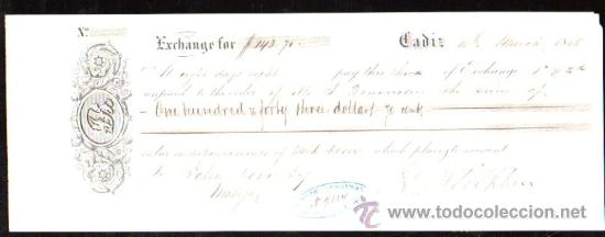 Documentos bancarios: LETRA DE CAMBIO. CADIZ. BENSUSAN. 1868. MALAGA - Foto 1