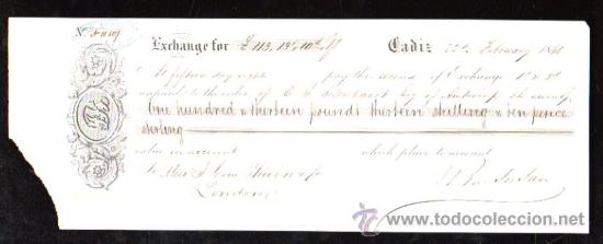 Documentos bancarios: LETRA DE CAMBIO. CADIZ. BENSUSAN. 1868. LONDRES - Foto 1