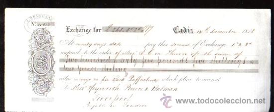 Documentos bancarios: LETRA DE CAMBIO. CADIZ. BENSUSAN. 1868. LIVERPOOL - Foto 1