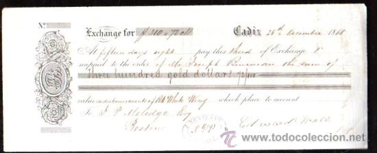 Documentos bancarios: LETRA DE CAMBIO. CADIZ. BENSUSAN. 1868. BOSTON - Foto 1