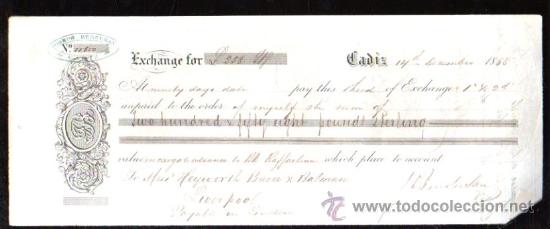 Documentos bancarios: LETRA DE CAMBIO. CADIZ. BENSUSAN. 1868. LIVERPOOL - Foto 1