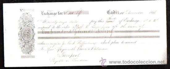 Documentos bancarios: LETRA DE CAMBIO. CADIZ. BENSUSAN. 1868. LIVERPOOL - Foto 1