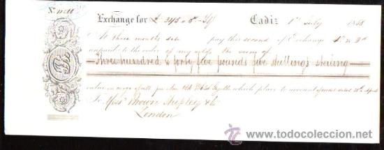 Documentos bancarios: LETRA DE CAMBIO. CADIZ. BENSUSAN. 1868. LONDRES - Foto 1