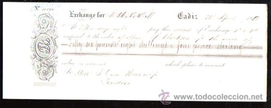 Documentos bancarios: LETRA DE CAMBIO. CADIZ. BENSUSAN. 1868. LONDRES - Foto 1