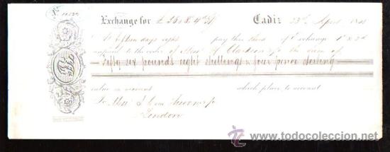 Documentos bancarios: LETRA DE CAMBIO. CADIZ. BENSUSAN. 1868. LONDRES - Foto 1