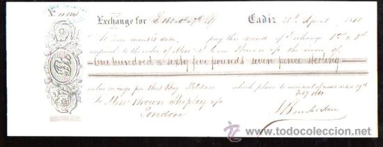 Documentos bancarios: LETRA DE CAMBIO. CADIZ. BENSUSAN. 1868. LONDRES - Foto 1