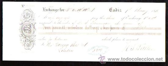 Documentos bancarios: LETRA DE CAMBIO. CADIZ. BENSUSAN. 1868. LONDRES - Foto 1