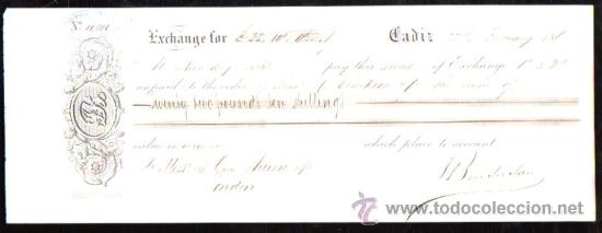 Documentos bancarios: LETRA DE CAMBIO. CADIZ. BENSUSAN. 1868. LONDRES - Foto 1