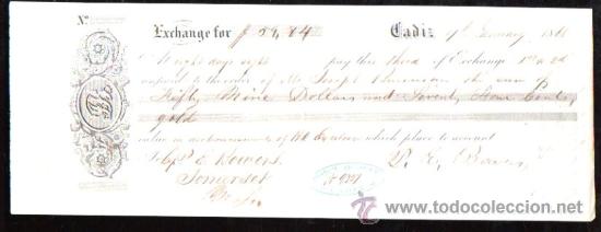 Documentos bancarios: LETRA DE CAMBIO. CADIZ. BENSUSAN. 1868. SOMERSET - Foto 1