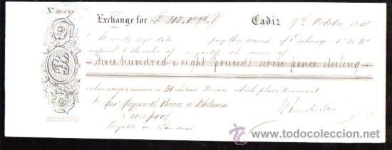 Documentos bancarios: LETRA DE CAMBIO. CADIZ. BENSUSAN. 1868. LIVERPOOL - Foto 1