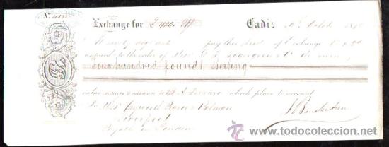Documentos bancarios: LETRA DE CAMBIO. CADIZ. BENSUSAN. 1868. LIVERPOOL - Foto 1