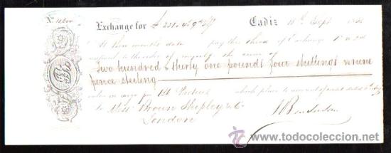 Documentos bancarios: LETRA DE CAMBIO. CADIZ. BENSUSAN. 1868. LONDRES - Foto 1