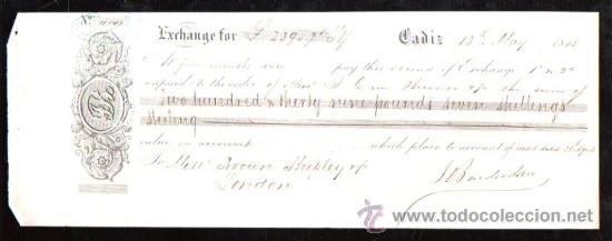 Documentos bancarios: LETRA DE CAMBIO. CADIZ. BENSUSAN. 1868. LONDRES - Foto 1