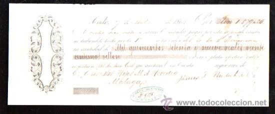 Documentos bancarios: LETRA DE CAMBIO. CADIZ. BENSUSAN. 1868. MALAGA - Foto 1