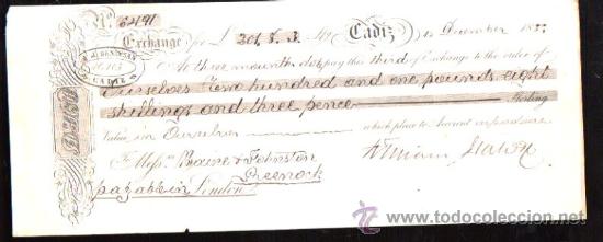Documentos bancarios: LETRA DE CAMBIO. CADIZ. BENSUSAN. 1889. LONDRES - Foto 1