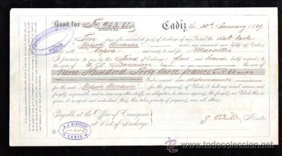 Documentos bancarios: LETRA BENSUSAN C&Aacute;DIZ, 1889 - Foto 1