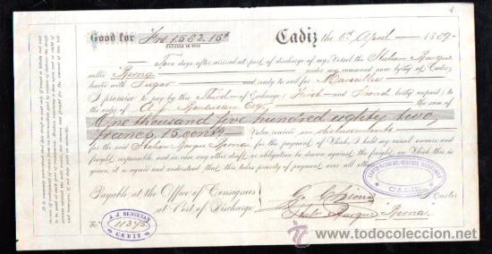 Documentos bancarios: LETRA BENSUSAN C&Aacute;DIZ, 1889 - Foto 1
