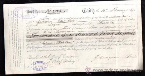 Documentos bancarios: LETRA BENSUSAN C&Aacute;DIZ, 1889 - Foto 1