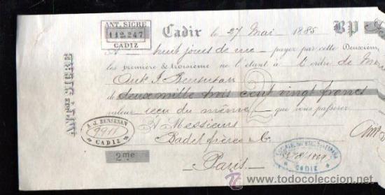 Documentos bancarios: LETRA BENSUSAN C&Aacute;DIZ, 1869 - Foto 1