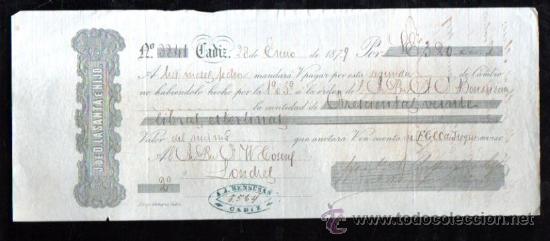 Documentos bancarios: LETRA BENSUSAN C&Aacute;DIZ, 1879 - Foto 1