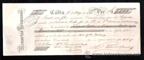 Documentos bancarios: LETRA BENSUSAN C&Aacute;DIZ, 1878 - Foto 1