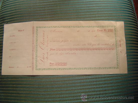 Documentos bancarios: Cheque sin rellenar de Luis Oliveras Manresa 192? - Foto 1