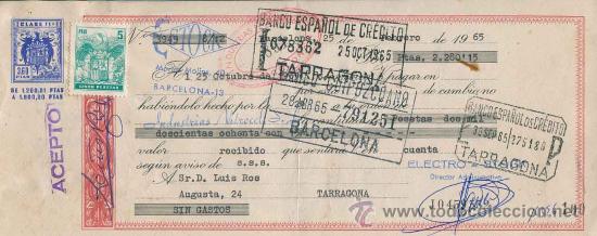 Documentos bancarios: Letra de cambio E-Stock - Barcelona - 1965 - Foto 1