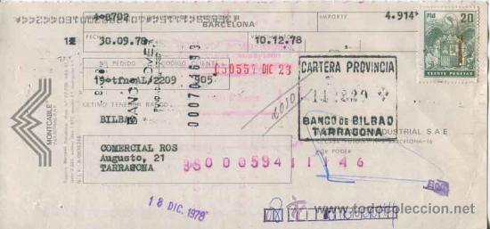 Documentos bancarios: Letra de cambio de Montcable - Barcelona - a&ntilde;o 1978 - Foto 1