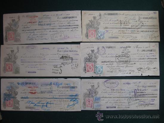 Documentos bancarios: SEIS LETRAS DE CAMBIO A&Ntilde;OS 20-30 TIMBRADAS - Foto 1