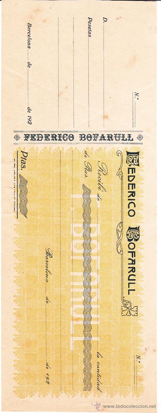 Documentos bancarios: Recibo Federico Bofarull Barcelona 1920 - Foto 1