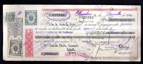 Documentos bancarios: Letra de cambio 1952. - Foto 1