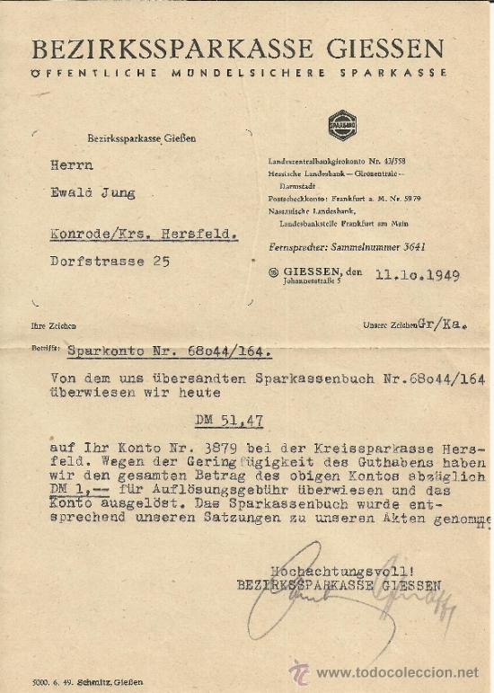 Documentos bancarios: ALEMANIA 1949 DOCUMENTO BANCARIO - Foto 1