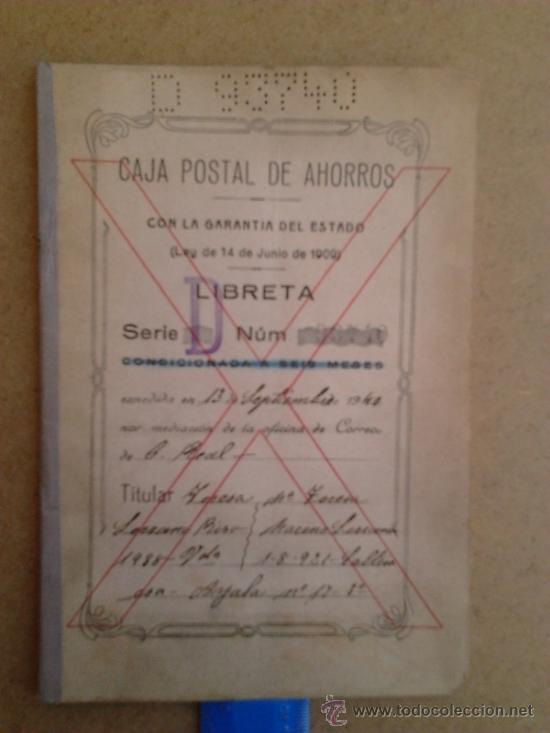 Documentos bancarios: Libreta de la Caja Postal de Ahorros en 1940 - Foto 1