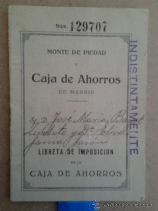 Documentos bancarios: Libreta de  Monte de Piedad y Caja de Ahorros de Madrid en 1929 - Foto 1