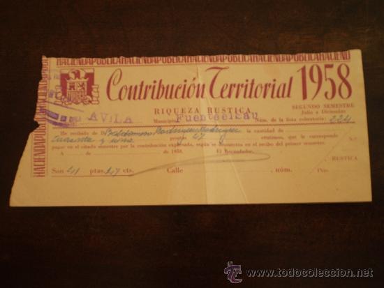 Documentos bancarios: CONTRIBUCION TERRITORIAL 1958 - Foto 1