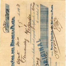 Documentos bancarios: BANCO ESPAÑOL DEL RIO DE LA PLATA. BUENOS AIRES. 1923. TALON. SELLO CHEQUES 15 CENTIMOS.. Lote 40602678