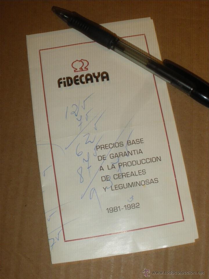 Documentos bancarios: FIDECAYA, PRECIOS BASE DE CEREALES Y LEGUMINOSAS 1981 1982. - Foto 1