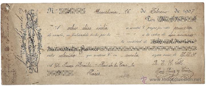 Documentos bancarios: Letra de cambio Barcelona 1907 - Foto 1