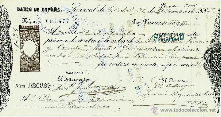 Documentos bancarios: Letra de cambio Toledo 1887 - Foto 1
