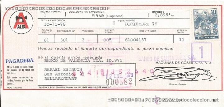 Documentos bancarios: :::: LL278 - LETRA DE CAMBIO - MAQUINAS DE COSER ALFA - 1978 - Foto 1