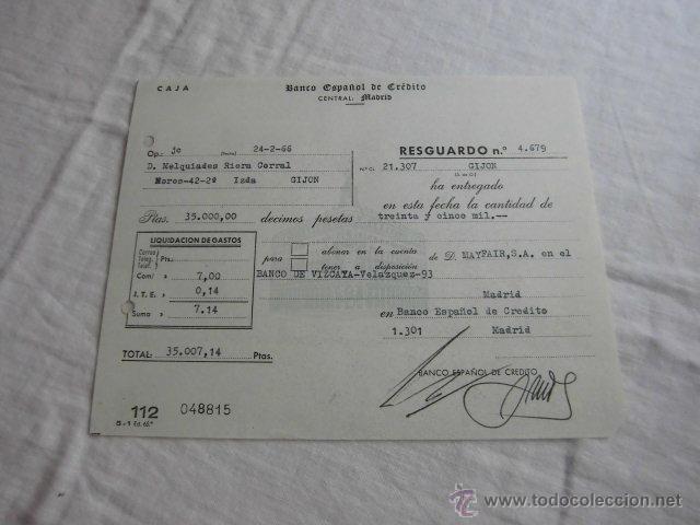 Documentos bancarios: DOCUMENTO BANCARIO.-BANCO ESPA&Ntilde;OL DE CREDITO  1966 - Foto 1