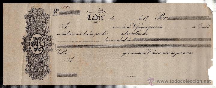 Documentos bancarios: LETRA DE CAMBIO. CADIZ. - Foto 1