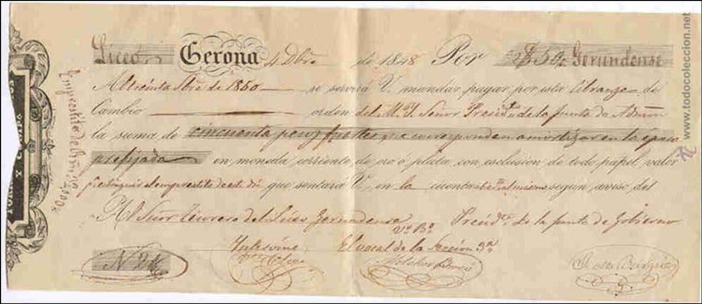 Documentos bancarios: Letra de cambio 1848 - Foto 1