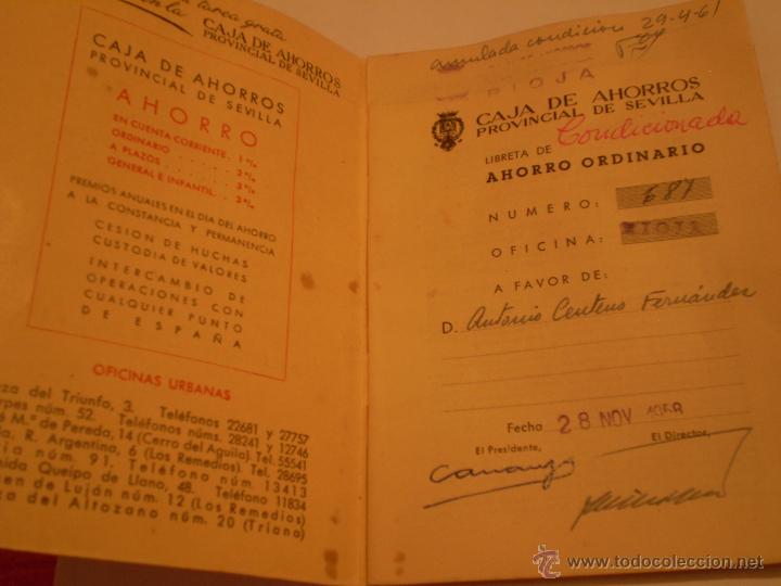Documentos bancarios: LIBRETA DE AHORROS.CAJA PROVINCIAL DE SEVILLA.1958. - Foto 2