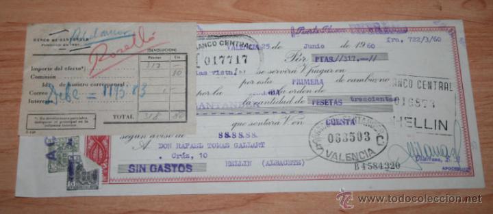 Documentos bancarios: ANTIGUA LETRA DE CAMBIO CON NOTA ADJUNTA 1960 - HELLIN - VALENCIA - Foto 1