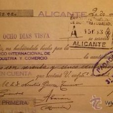 Documentos bancarios: LETRA DEL CONSORCIO DEL PLOMO EN ESPAÑA J. PILLET ALICANTE 1932