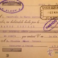 Documentos bancarios: LETRA DE JOSE GARCIA ALCOY 1936 ALICANTE. Lote 46515236